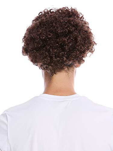 WIG ME UP- PW0186-P4 Peluca Mujeres Hombres Halloween Carnival Tonto rizos Rizado Afro Corto marrón