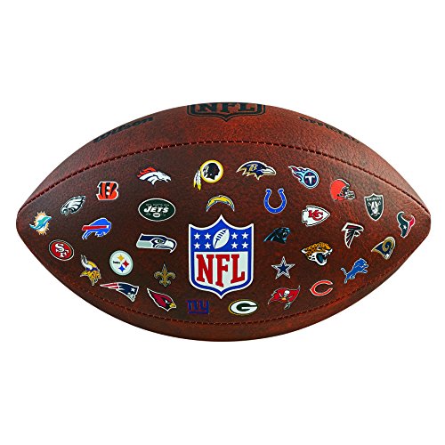 Wilson WTF1534XBNFL Pelota de fútbol Americano JR Throwback 32 Team Logo con los Logos de la NFL, para niños y Adolescentes, Marrón, Talla Única