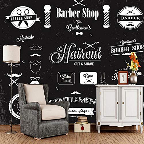 WLPBH Mural Autoadhesivo 3D Papel Tapiz (W)200X(H)150Cm Peluquería De Peluquería Negra Papel Pintado De La Habitación De Los Niños Decoración Del Hogar Dormitorio Sala De Estar Tv Fondo Corredor Arte