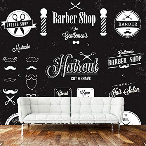 WLPBH Mural Autoadhesivo 3D Papel Tapiz (W)200X(H)150Cm Peluquería De Peluquería Negra Papel Pintado De La Habitación De Los Niños Decoración Del Hogar Dormitorio Sala De Estar Tv Fondo Corredor Arte