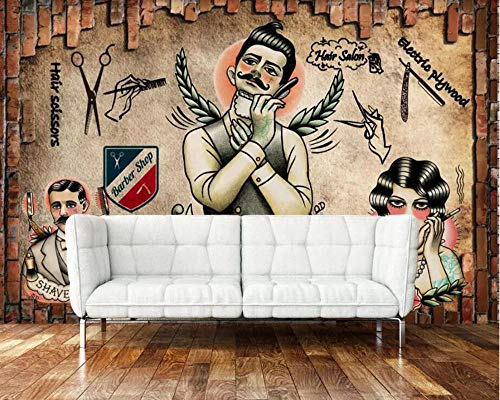 WLPBH Mural Autoadhesivo 3D Papel Tapiz (W)250X(H)175Cm Peluquería Retro Peluquería Papel Pintado De La Habitación De Los Niños Decoración Del Hogar Dormitorio Sala De Estar Tv Fondo Corredor Arte Mu