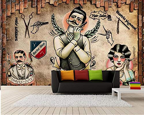 WLPBH Mural Autoadhesivo 3D Papel Tapiz (W)250X(H)175Cm Peluquería Retro Peluquería Papel Pintado De La Habitación De Los Niños Decoración Del Hogar Dormitorio Sala De Estar Tv Fondo Corredor Arte Mu