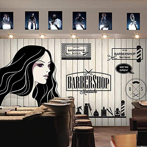 WLPBH Mural Autoadhesivo 3D Papel Tapiz (W)350X(H)256Cm Peluquería Retro Hermosa Chica Papel Pintado De La Habitación De Los Niños Decoración Del Hogar Dormitorio Sala De Estar Tv Fondo Corredor Arte