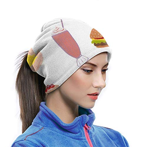 WlQshop Calentadores de Cuello Cute Milkshake Hamburger French Fries Neck Gaiter Mascarilla Bufandas Headband For Men Women Sun UV Wind Dust Protection Skiing Riding Running