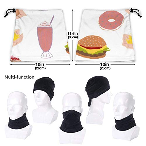 WlQshop Calentadores de Cuello Cute Milkshake Hamburger French Fries Neck Gaiter Mascarilla Bufandas Headband For Men Women Sun UV Wind Dust Protection Skiing Riding Running