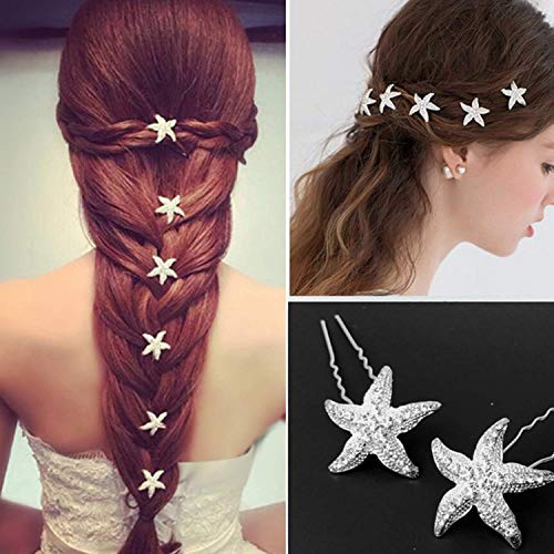 Wohlstand10 pinzas para el cabello en forma de U,broches para el pelo de estrella de mar,para boda, horquillas de pelo de novia, accesorios para el pelo de novia, boda temática de playa, fiesta