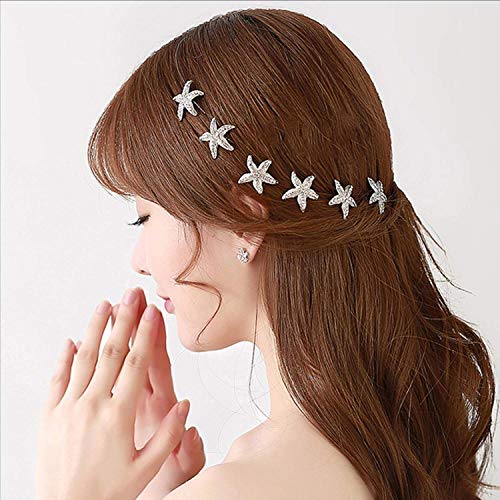 Wohlstand10 pinzas para el cabello en forma de U,broches para el pelo de estrella de mar,para boda, horquillas de pelo de novia, accesorios para el pelo de novia, boda temática de playa, fiesta