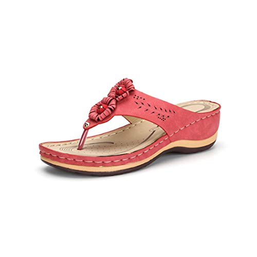 Women's Low Wedge Beach Flip Flops Post Thong Slippers Toe-Thong Sandals