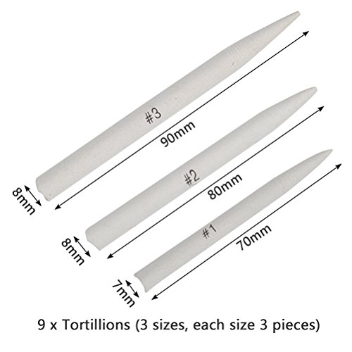 WOWOSS 21 Piezas Lapices De Dibujo Artístico y Difuminos de Papel Set de Tortillon con 2 Piezas de Sacapuntas en Papel de Lija y 1 Herramienta de Extensión de Lápiz para Dibujar Bocetos