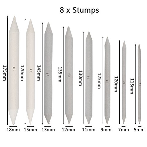 WOWOSS 21 Piezas Lapices De Dibujo Artístico y Difuminos de Papel Set de Tortillon con 2 Piezas de Sacapuntas en Papel de Lija y 1 Herramienta de Extensión de Lápiz para Dibujar Bocetos