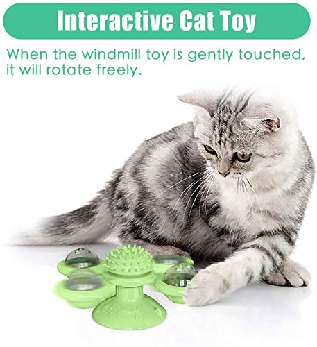 WR WPAIER Juguetes Interactivos para Gatos, Juguete de Molino de Viento para Gato, Rompecabezas Interactivo Entrenamiento Turntable Windmill Ball con Luces LED(Verde)