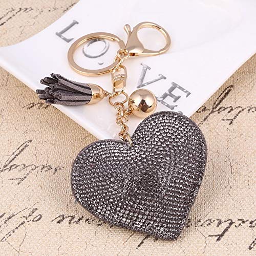 Wuqiang CMF 2 PCS Llavero del corazón de Cuero Titular de la Borla de la Llave del Oro del Metal cristalino Llavero Llavero Encanto del Bolso Colgante de Regalo automático (púrpura)