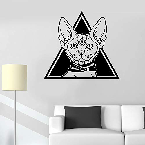 wZUN Calcomanía de Pared de Animales Mascota Gato Tres Ojos Pegatina de Vinilo mágico Tienda de Mascotas decoración del hogar Forma geométrica 63X69cm