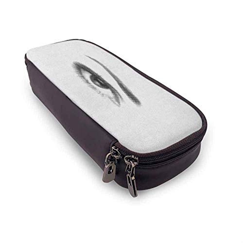 XCNGG Estuche para lápices de cuero suave con pestañas, estuche para bolígrafo, estilo 3D, ilustración de ojo con puntos sobre fondo blanco, retro, efecto haltone, estuche para papelería, negro, blanc