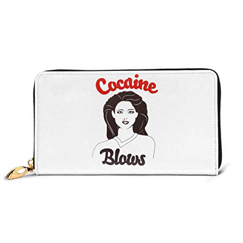 XCNGG Ladies Cocaine Blows Cartera Larga De Cuero Genuino para Hombre con Cremallera