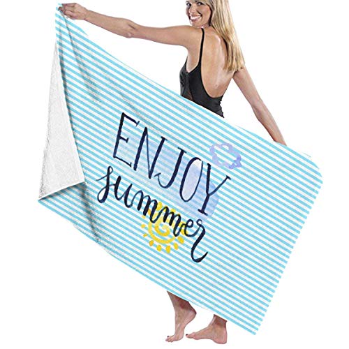 xcvgcxcvasda Serviette de Bain, Enjoy The Summer Stripe Bath Towel Wrap SPA Shower and Wrap Towels Swimming Bathrobe Cover Up for Ladies Girls White