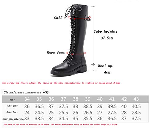 YALIXI Mujer Botas sobre La Rodilla, Botas Altas con Cordones De Otoño E Invierno Retro De Moda Más Botas De Caballero con Hebilla Transpirable De Terciopelo Tacón De 4 Cm,Black Plus Velvet,39EU