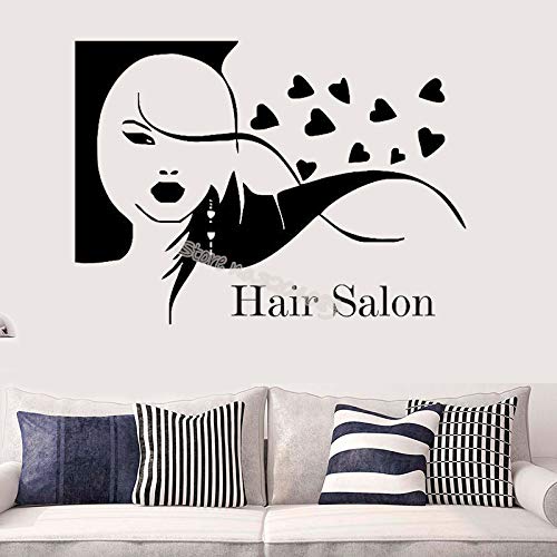 yaoxingfu Peluquería Etiqueta de La Pared Chica Bonita Cabello Cara Corazón Decoración Calcomanía de Vinilo Salón de Belleza Modelado Peluquería Estilista Estudio Negro 110x80cm