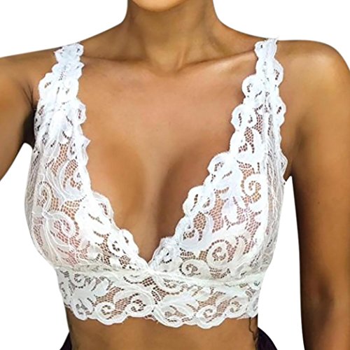 Yesmile Ropa de Interior Pijama Mujer Mujeres Sexy Lencería Hueca Corsé de Encaje Transparente Sujetador de Poliéster de Flores de Cinturón Cruzado (XL, Blanco)