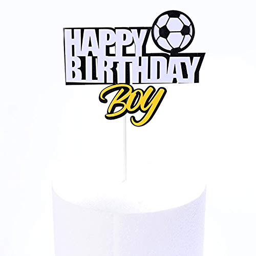 YGSAT 1 juego de decoración para tartas de fútbol con texto "Happy Birthday"