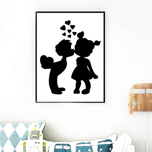 YHSM Fairy Love Moon Angel Nordic Poster and Prints Wall Art Canvas Painting Cuadros de Pared para niños Baby Boy Girl Room Decoración para el hogar 50X70cm Sin Marco 3 Piezas Set Descuento