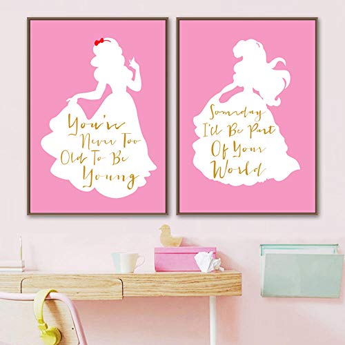 YHSM Little Princess Pink Silhouette Quote Wall Art Canvas Painting Nordic Posters and Prints Wall Pictures Baby Kids Room Decoración para el hogar 60X100cm Sin Marco 3 Piezas Set Descuento