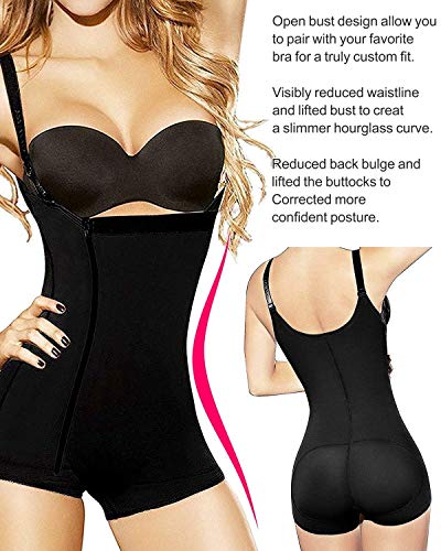 YIANNA Corsé para Mujer Figura con Gancho, Body Fija Moldeadora Posparto Cintura Agradable Shaping Bodysuits Sin Costuras, UK-YA7110-Black-XXL