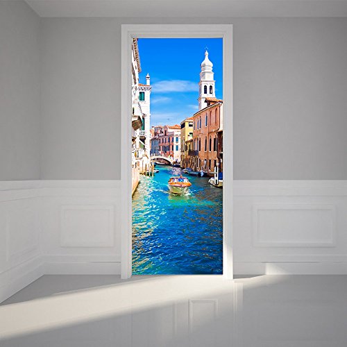 YJZ Pegatinas Puertas Decorativas Canal De Venecia Armario Impermeable De Renovación De Puerta De Pared Autoadhesivo Removible Vinilo Wallpaper De Para Dormitorios Salón Oficina