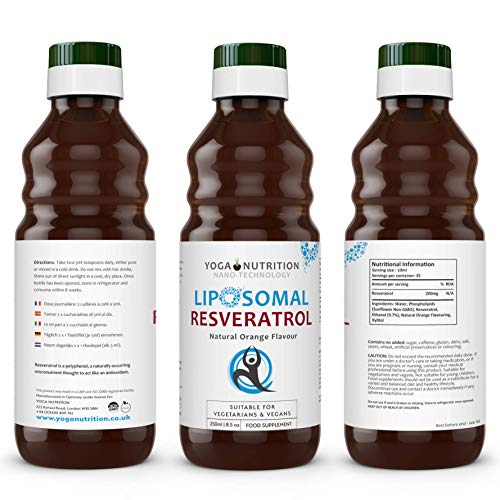 Yoga Nutrition Resveratrol Liposomal 250 ml, Gotas Antioxidante Beneficios Cardiosaludables y Anti Envejecimiento, Vitaminas para la Piel en Líquido.