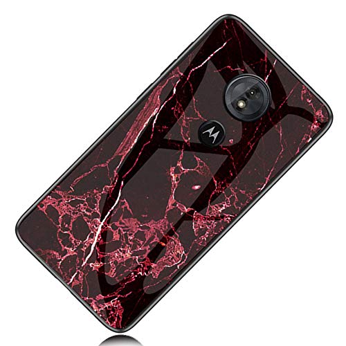 Yoota Funda Motorola Moto G6 Play, Trasera de Cristal Templado Anti-rasguños [Textura mármol] Tapa Borde de Silicona Suave Cáscara Protectora para Motorola Moto G6 Play - Sangre Roja