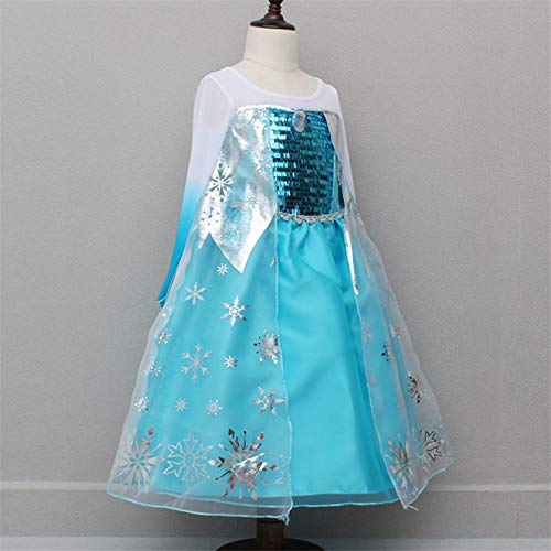 YOSICIL Princesa Disfraz de Princesa Frozen Elsa Disfraces de Princesa Gradiente Fancy Dress Elasticidad niña Lentejuela Impreso Nieve Accesorios con Capas 3-9 años (130CM, Azul)