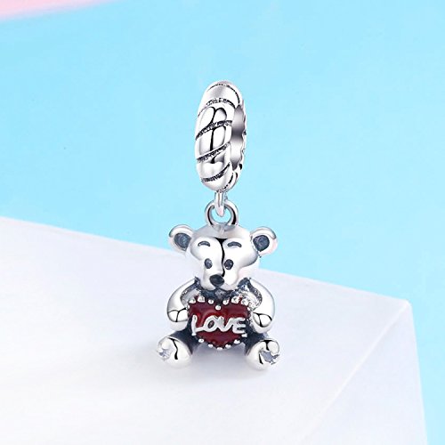 YOUFENG Joyería Amor Corazón Animal Colgante Esmalte Rojo Oso Colgante Abalorio Fit Snake Cadena Pulsera Collares Regalos Cumpleaños