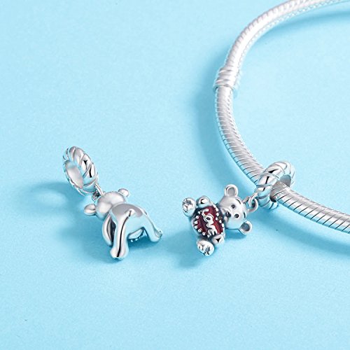 YOUFENG Joyería Amor Corazón Animal Colgante Esmalte Rojo Oso Colgante Abalorio Fit Snake Cadena Pulsera Collares Regalos Cumpleaños