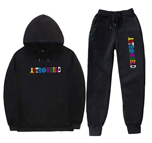 YuanDian Hombre Mujer Astroworld Wish You were Here Sudaderas con Capucha 2 Piezas Set Forro De Terciopelo Pullover + Jogging Pantalone Deportivos Juvenil Chandal 1# Negro + Negro M