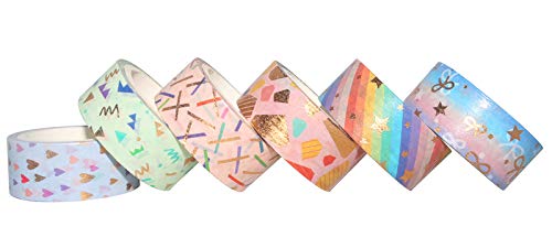 YUBBAEX Washi Tape Set cinta adhesiva decorativa Washi Glitter Adhesivo de Cinta Decorativa para DIY Crafts Scrapbooking (Lámina de oro 15MM de ancho 12 Rollo)