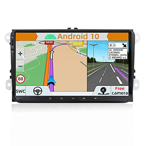 YUNTX Android 10 Double DIN Car Stereo Fit for VW Golf/Skoda/Seat - 9 Inch Car Navigation Head Unit with Free Rear Camera&Canbus| Support GPS |Dab+ |SWC|Bluetooth| Mirrorlink| USB| WiFi| Touch Screen