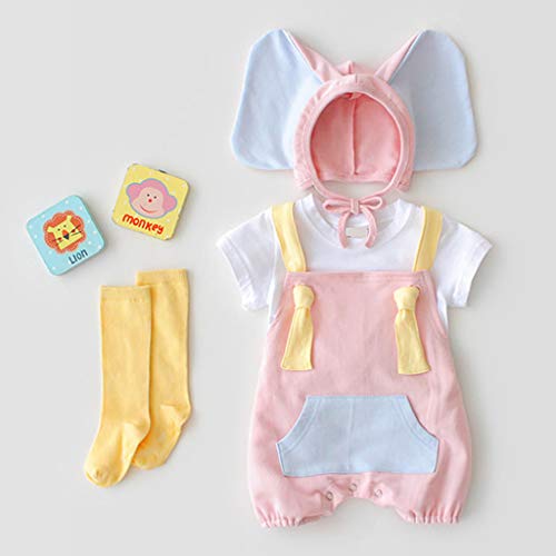 YWLINK 2PC CóModo Baby Girl Boy Kid Sin Mangas Romper+Cartoon Elefante Sombrero Trajes Trajes Conjunto Lindo Traje De Rendimiento(Rosado,12-18 meses/80)