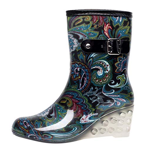 YWLINK Botas De Lluvia Mujer Impermeable Leopardo Zapatos con CuñA Botas De Nieve Estilo Punk Zapatos De Agua Transparentes Zapatos De Goma Moda CóModo TamañO Grande Tubo Medio Y Alto(Azul,40EU)