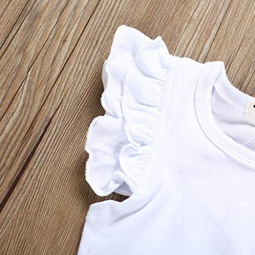 YWLINK Lindo 3PC Ropa De Bebe Verano Mezcla De Algodon De Manga Voladora Color SóLido Traje De Mameluco+Vestido De Chaleco De La Honda Impresa+Conjunto De Diadema Playa(Blanco,6-12 meses/80)