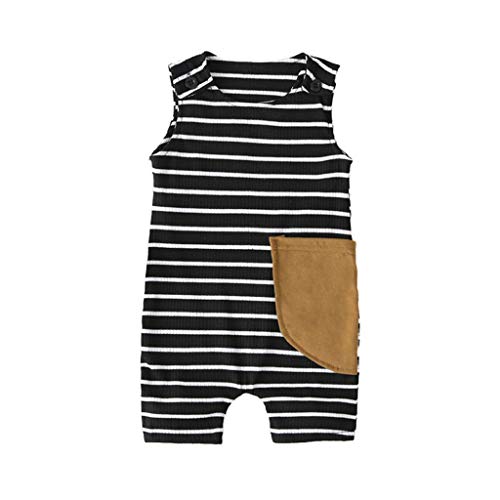 YWLINK Mono NiñO Bebé NiñA Mezcla De AlgodóN Traje De Escalada Casual con Estampado De Rayas Sin Mangas Mameluco Suave Y CóModo Pijama FáCil De Poner Y Quitar Petos Ropa De Bebe(Negro,12-18 Meses)