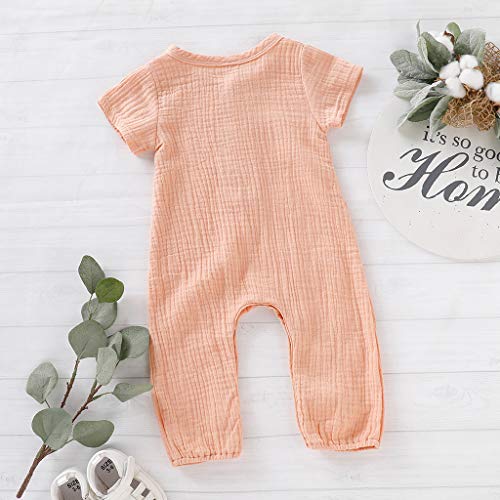 YWLINK Mono ReciéN Nacido Manga Corta De Verano Mono De Mameluco Plisado Color Liso Mezcla De AlgodóN Ocio Y Confort Vestido De Fiesta Primer Regalo De CumpleañOs Retro Ropa(Rosado,3-6 meses/70)