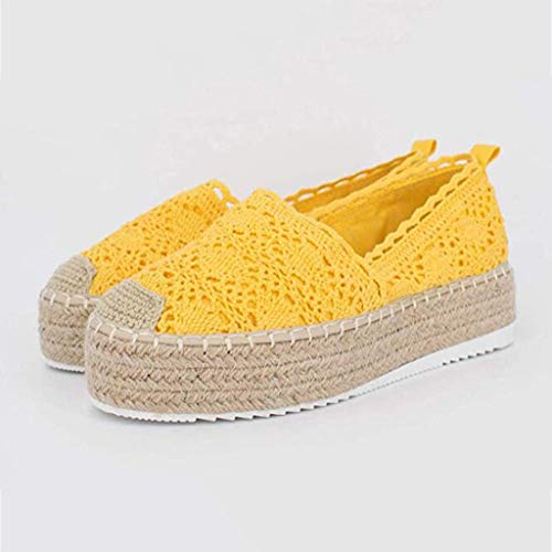 YWLINK Plataforma Hueca para Mujer Zapatos Casuales Color SóLido Transpirable CuñA Alpargatas Antideslizante CóModo Zapatos Romanos Bohemia TamañO Grande Fiesta Deportes Al Aire Libre(Amarillo,40EU)