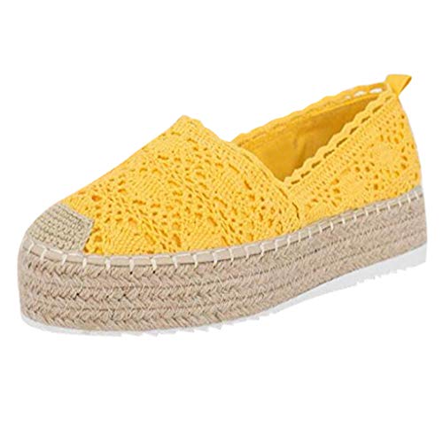 YWLINK Plataforma Hueca para Mujer Zapatos Casuales Color SóLido Transpirable CuñA Alpargatas Antideslizante CóModo Zapatos Romanos Bohemia TamañO Grande Fiesta Deportes Al Aire Libre(Amarillo,40EU)