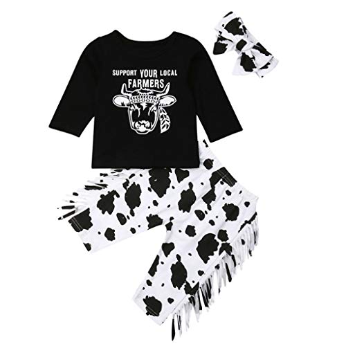 YWLINK ReciéN Nacido Bebé NiñA NiñO 3PC Traje Manga Larga Vaca Camiseta Arriba+Pantalones Manchados+Banda De Pelo Lindo Mono Moda Casual Pijamas Bautizo Bebe Regalo Ropa(Negro,6-12 meses/80)