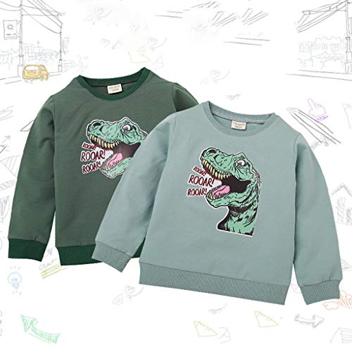 YWLINK Sudadera De Manga Larga NiñO NiñA OtoñO Letra De Dinosaurio De Dibujos Animados Camiseta Arriba Lindo Cardigan Al Aire Libre Ropa Casual Mezcla De AlgodóN Ropa Deportiva(Verde,5-6 años/130)