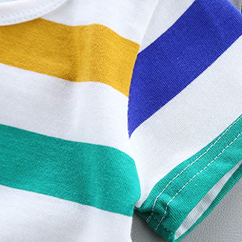 YWLINK Verano Al Aire Libre Mezcla De Algodon Manga Corta Rayas Arcoiris Camiseta +Babero Arcoiris Pantalones Cortos Traje De 2 Piezas Regalo Blanco, Amarillo, Azul, Café 6 Meses-3AñOs