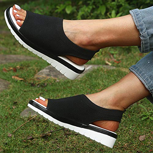 YWLINK Zapatos Mujer CuñA Moda TamañO Grande Transpirable con Malla Tejida Volando Zapatos Casuales Sandalias Fiesta En La Playa Antideslizante CóModo Regalo del DíA De Miembro(Negro,40EU)