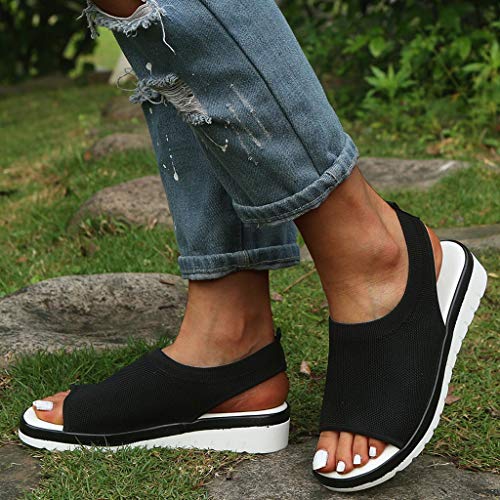 YWLINK Zapatos Mujer CuñA Moda TamañO Grande Transpirable con Malla Tejida Volando Zapatos Casuales Sandalias Fiesta En La Playa Antideslizante CóModo Regalo del DíA De Miembro(Negro,40EU)