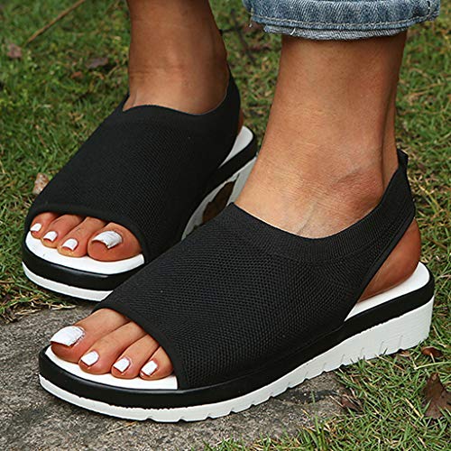 YWLINK Zapatos Mujer CuñA Moda TamañO Grande Transpirable con Malla Tejida Volando Zapatos Casuales Sandalias Fiesta En La Playa Antideslizante CóModo Regalo del DíA De Miembro(Negro,40EU)