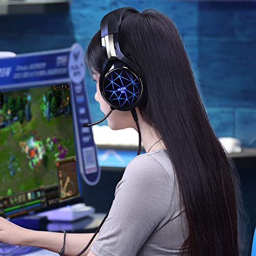 YYKJ Auriculares estéreo para Juegos con Sonido Envolvente, con luz LED de micrófono, reducción de Ruido, Cuerpo liviano, Adecuado para PS4, Auriculares para Juegos de PC Single USB